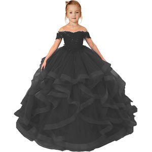 低Moqカスタムキッズイブニングパーティードレスベビーガールズページェントドレスオフショルダーマルチレイヤードフラワーガールドレスレース付き - Product Image 4