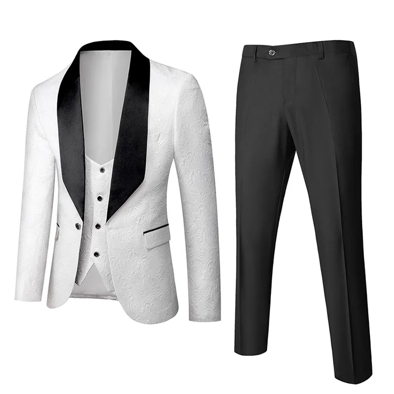 3 Pieces Suit One Button Men's Groom Slim Fit Tuxedos Dinner Wedding Suits for Men White