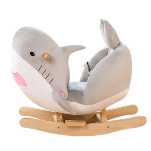 Chaise à bascule en peluche bleue en forme de requin pour enfants de 1 à 3 ans, jouet pour bébé, cheval à bascule en bois - Product Image 4