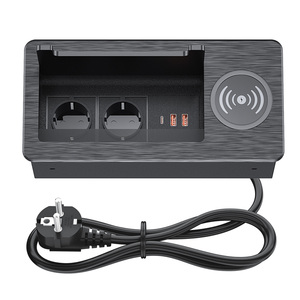 Enchufe <span class=keywords><strong>de</strong></span> Corriente para Escritorio <span class=keywords><strong>de</strong></span> Aluminio con Extensión Oculta en el Tablero, con Tapa Abatible y Enchufe <span class=keywords><strong>de</strong></span> Carga Inalámbrica Integrado - Product Image 2