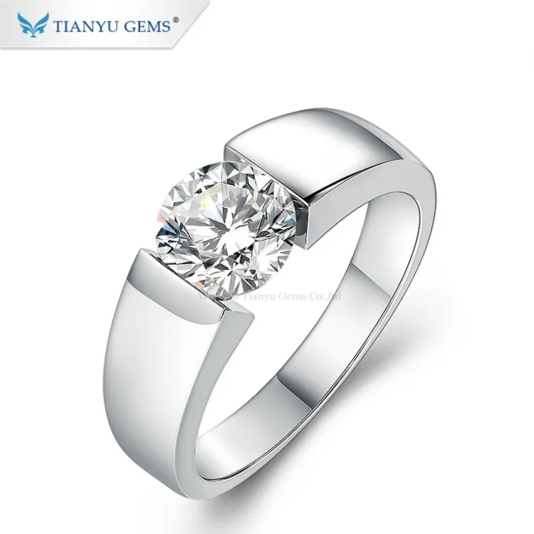 Tianyu Gems Bague de fiançailles en or blanc 14 carats 18 carats avec diamant Moissanite de qualité supérieure pour hommes