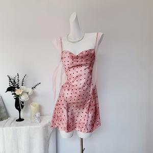 Hochwertiges Sommer-Frühlings-Tie-Dye-Nachthemd-Set aus Eisseide und Satin mit niedlichem Punktmuster, elegante Damen-Schlafbekleidung - Product Image 2