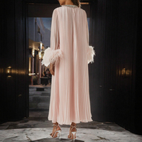 ZYHT 73233 femme robe de soirée luxe strass Maxi robe rose plissé plume d'autruche à manches longues usine robes personnalisées