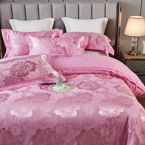 Personalizado 100% algodón <span class=keywords><strong>Gonza</strong></span> bordado Jacquard cuatro piezas algodón europeo boda bordado 60 piezas juego de cama de 4 piezas - Product Image 1