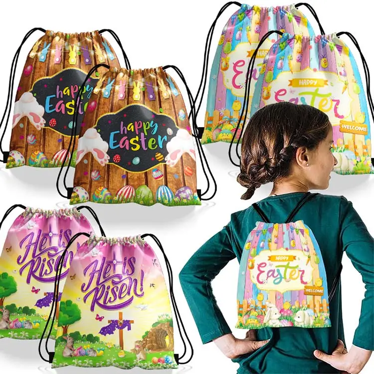 Pasqua decorazione regalo zaino Custom Logo 210D poliestere Shopping Draw String Bag Sport Gym Bag con coulisse zaino