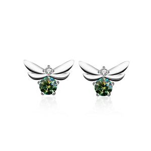 XEA013 Nuevo Diseño de Moda, Pendientes de Plata de Ley 925 con Moissanita Blanca y Verde de 50 Puntos <span class=keywords><strong>en</strong></span> Forma de Abeja para Niñas - Product Image 1