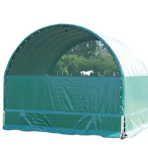 Antil-UV and Extremely Tear-resistant Green Coated Polyester Round Bend Meadow Tent Back Wall Tarpaulin For Animal Horse