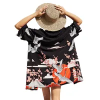 Robe de Kimono, surdimensionnée, tenue personnalisée, imprimée avec grue, ouvert sur le devant, pour femmes, printemps été