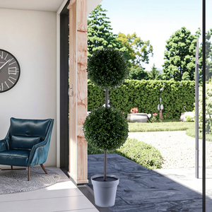 Décoration <span class=keywords><strong>de</strong></span> jardin à feuilles persistantes feuille artificielle Double boule d'herbe avec <span class=keywords><strong>Pot</strong></span> <span class=keywords><strong>en</strong></span> plastique ornements d'extérieur décoration <span class=keywords><strong>de</strong></span> plantes artificielles - Product Image 2