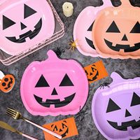 40 Assiettes en papier citrouille d'Halloween, motif grimace mignon, graphisme noir, 9 pouces, jetables pour anniversaires et fêtes