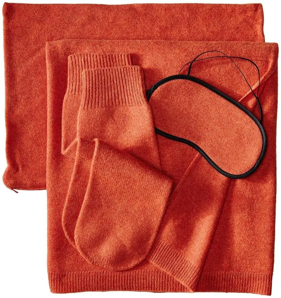 Custom Cashmere Travel Set Knit Wol Wraps Eyemask Sokken Gebreide Deken Sjaals Pouch Tassen Kasjmier Sierkussen Covers Gift Set