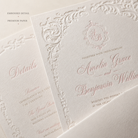 Suite d'invitations de mariage de luxe personnalisées, avec cadre victorien orné et impression typographique