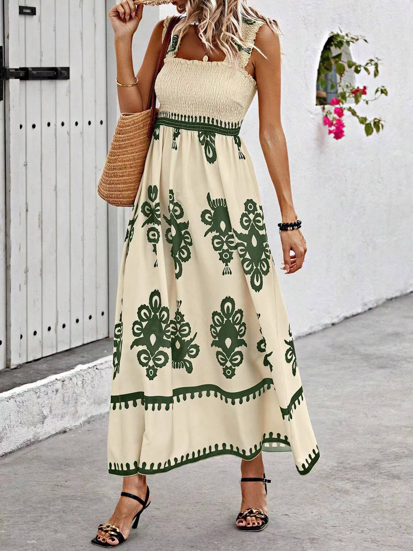 2025 Casual Summer Women's Clothes Lady Elegant Temperament Dresses Women  Casual Beach Skirt Holiday Style Printed Wrapped Dress| Alibaba.com