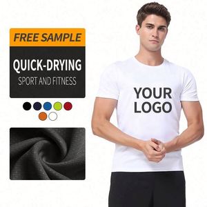 T-shirt de sport pour homme en polyester tissé à séchage rapide, coupe ajustée, blanc uni, avec logo personnalisé en gros - Product Image 1