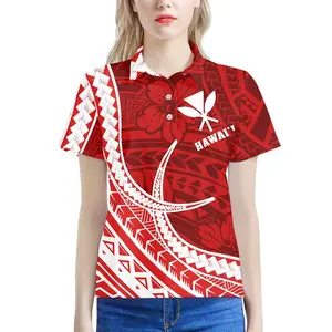 Polynesian Red Hawaii Print Damen Polos hirt Benutzer definiertes Logo Hawaii Island Beach Charakter is tische Arbeits kleidung