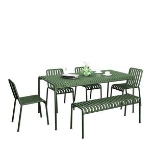 Outdoor Metal <b>Dining</b> Table And Chair <b>Set</b> Rectangular Weather Resistant Contemporary Patio Furniture For 4 People - Product Image 5