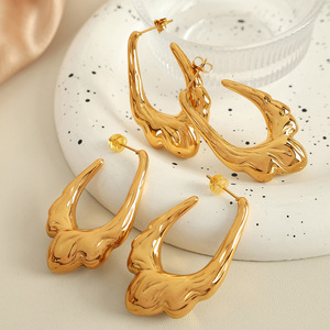 ต่างหูแบบห่วง ชุบทอง ไทเทเนียมสตีล ดีไซน์เรขาคณิต EH707 เครื่องประดับแฟชั่น - Product Image 1