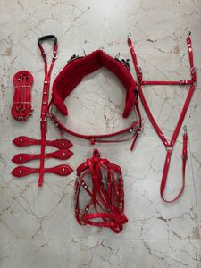 Ensemble de harnais de conduite pour cheval en PVC rouge avec collier et laisse - Product Image 1