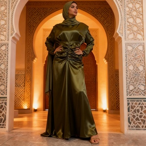 9.9 New Arrival Dress Smooth Thick Satin High Round Neck Elastic Pleated Waist Big Bottom Fashionable Long Dress 6664# - Product Image 6