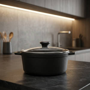 Cocotte en fonte noire de qualité supérieure avec couvercle en verre, poignées latérales doubles, revêtement antiadhésif en céramique pour cuisson au gaz et à induction - Product Image 3