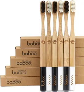 Campione gratuito all'ingrosso bpa Free Bambo Bambu logo personalizzato Eco Friendly nero morbido carbone di legna spazzolino da denti in bambù