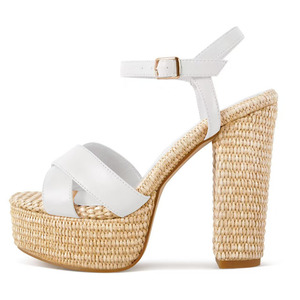 รองเท้าส้นตึกสูงแบบหนาสำหรับผู้หญิง ดีไซน์หรูหรา วัสดุถักแบบแพลตฟอร์มหนา สายรัดไขว้ ไซส์ใหญ่ 46 - Product Image 4