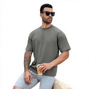 Men's Oversized Eco-Friendly Breathable <b>Grey</b> Cotton <b>T</b>-<b>Shirt</b> Short Sleeve O-Neck Casual Fit Solid Color Jersey Knitted Loose - Product Image 5