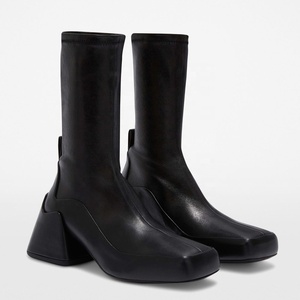 High Quality Metallic Upper Women Thick Heel Zippered Short <b>Boots</b> Square Toe Medium Chunky Heels Shoes Fancy Ankle Booties - Product Image 4