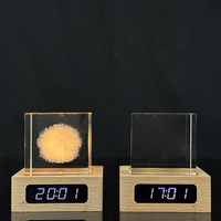 Blok Kristal Laser 3D Persegi dengan Jam Timer Digital dan Alas Kayu Berlampu MH-F0741