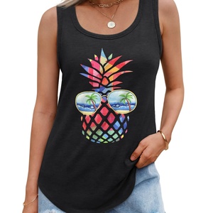 Printing Sexy Women's Knitted Loose Fit Casual <b>Flowy</b> Tank <b>Tops</b> V-neck Trendy Sleeveless Summer <b>Tops</b> - Product Image 3