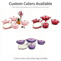 Ensemble de 5 ustensiles de cuisine LFGB FDA, antiadhésifs, sains, avec logo personnalisé, ensemble de casseroles, compatible cuisinière et four, en fonte