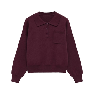 Pull décontracté simple à col rabattu pour femme, nouvelle collection hiver 2025, en Spandex/Polyester respirant, manches longues, style vintage 5536008 - Product Image 1