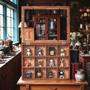 <span class=keywords><strong>Boîte</strong></span> de présentation en acrylique et bois avec couvercle anti-poussière-12 compartiments pour organisateurs de bureau Poupées et bijoux de collection - Product Image 1