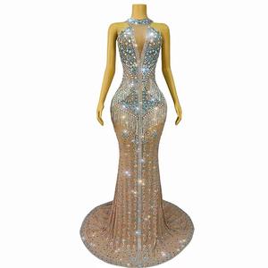 Vestido de fiesta de sirena de lujo para mujer hasta el suelo con borlas de diamantes de imitación para fiestas de cumpleaños y Príncipes - Product Image 1