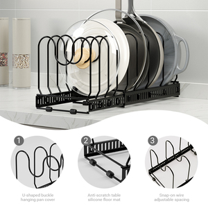 Étagère de rangement multi-niveaux pour casseroles et poêles, support réglable pour ustensiles de cuisson, couvercles et planches à découper - Product Image 4