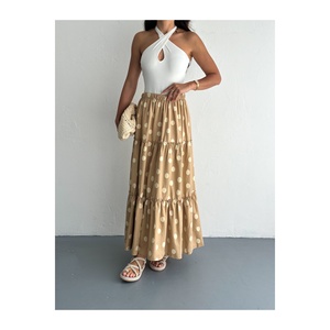 Jupe longue en lin à pois pour femme, taille élastique, coupe ample, longueur 100 cm - Product Image 5