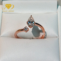 Bague Toi et Moi personnalisée, luxe, diamant moissanite rond et poire, or pur 14k 18k, bague de fiançailles