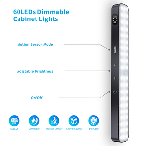Cảm biến chuyển động tủ quần áo đèn trong nhà, hiển thị pin, 60 <span class=keywords><strong>LED</strong></span> cảm ứng thanh ánh sáng, có thể sạc lại, dính vào, tủ quần áo, tủ, truy cập - Product Image 4