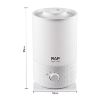 Humidificador RAF R.12003, 3.0L, 27W, 110 a 230V, Niebla de 360 Grados, Ajuste Infinito de Humedad, Cuerpo de PP, Blanco, Uso en Hogar/Oficina/Dormitorio