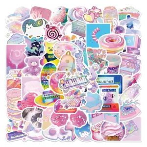 60 Stuks Kawaii Laser Stijl Vsco Meisje Snacks Dessert Decoratieve Stickers Voor Kind Muur Auto Waterdichte Koreaanse Stijl Sticker