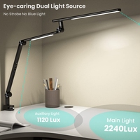 Lampe de bureau LED moderne, électrique, flexible, simple, avec deux sources lumineuses, en aluminium, 5 niveaux de luminosité, pour la maison, les bureaux, avec pince de fixation
