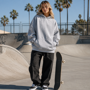 Sweat à capuche gris chiné personnalisé avec logo, pour hommes et femmes, coupe oversize, en molleton de coton épais, style streetwear, OEM, faible MOQ, motif étoile - Product Image 3