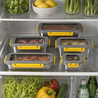 Ensemble de contenants de stockage alimentaire modernes en acier inoxydable 304, couvercle en verre rectangulaire, cadre en plastique, clips de verrouillage étanches, empilables