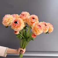 Fleur artificielle de lotus et de renoncule à haute simulation, à deux têtes, toucher réel, pour la décoration florale des mosquées et des événements