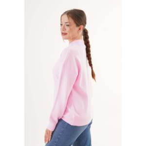 Pull en tricot rose à col montant pour femme, manches longues, décontracté, anti-boulochage, 16 Gg - Product Image 1