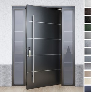 Porte d'entrée extérieure pivotante moderne BASEN avec panneau en verre, structure antivol en acier inoxydable pour villa - Product Image 5