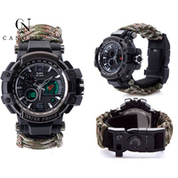 Bracelet de survie étanche 50M, mouvement japonais, sifflet de Parachute, montre boussole de Sport