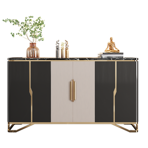 Aparador Moderno de Lujo, Mueble de Madera Blanca Hecho a Mano con Detalles en Acero Inoxidable Dorado y Cubierta de Mármol para Comedor/Sala de Estar - Product Image 6