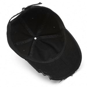 Unisex Fashion Denim Solid Color Baseball Cap with Old Hole Design and Washed Finish for Four Seasons Outdoor <b>Sunscreen</b> Use - Product Image 4