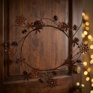 Rustic Metal Christmas Wreath With Snowflake And <b>Pinecone</b> Decorations Handmade Unlit Decorative Flowers Wreaths - Product Image 6